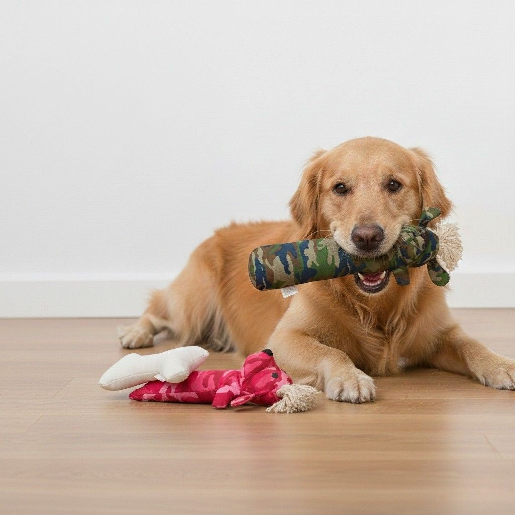 Squeaky Dog Toy Set – Non-Toxic Cotton Canvas – Sarg, T-Bone & Pinky