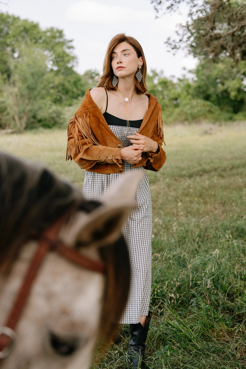 Beaded Gingham Earrings
