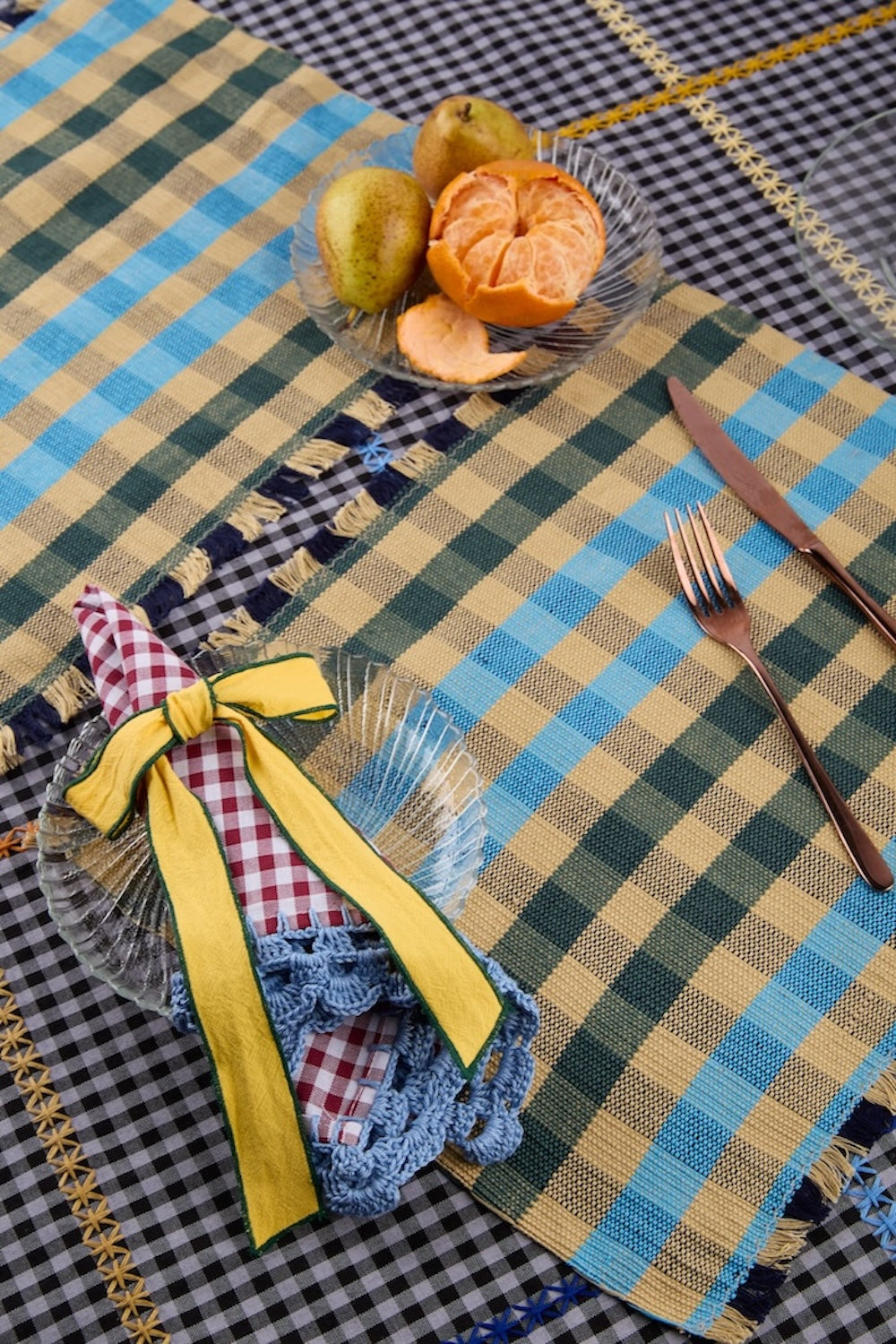 S/2 Cuadritos Cyan Placemat