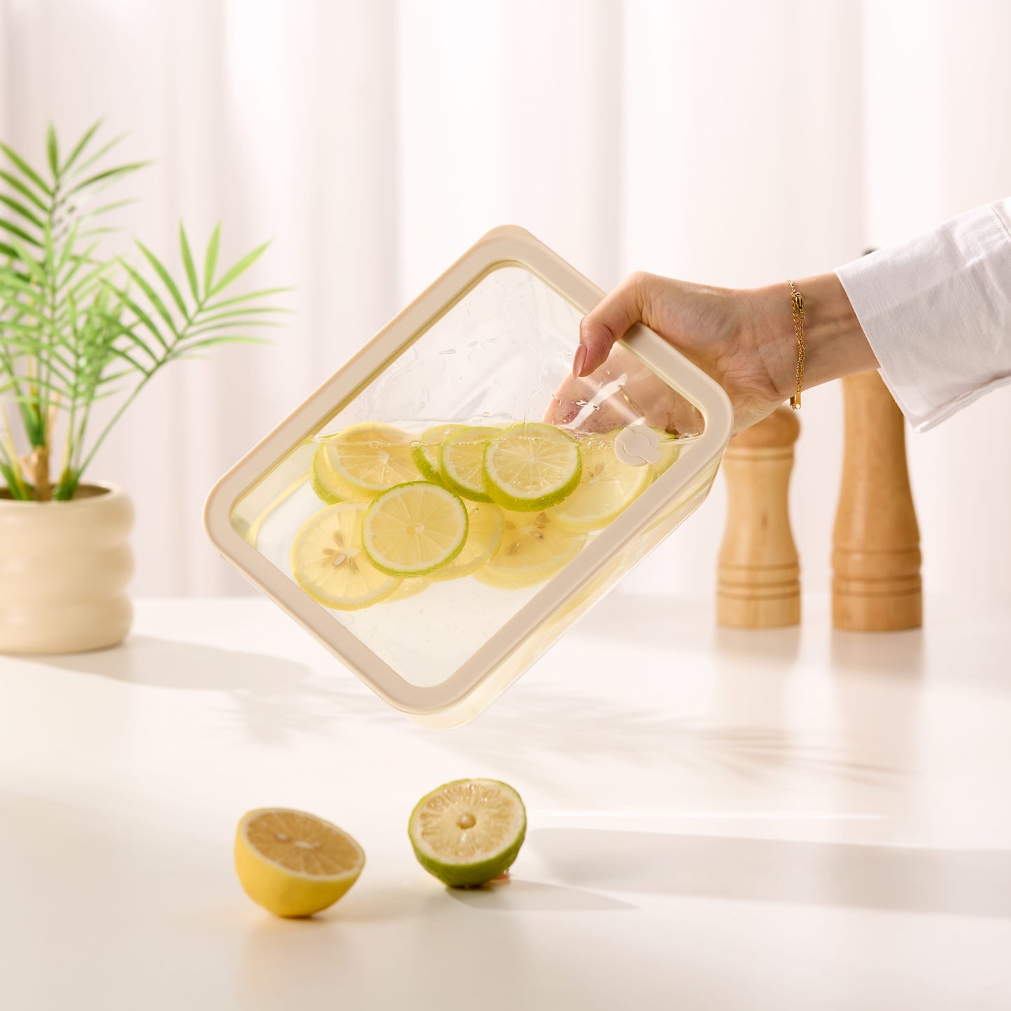 Glass Storage Container Set, with Lids, Rectangular, Clear/Sand, Set of 3