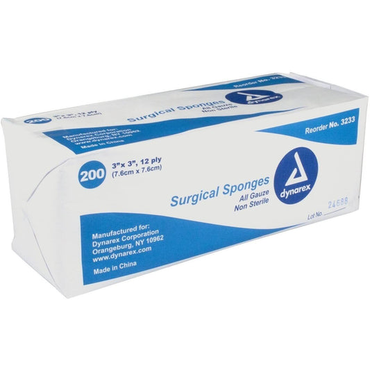 Dynarex Standard Non-Sterile Gauze Sponges, 12 Ply, 3 Inx3 In