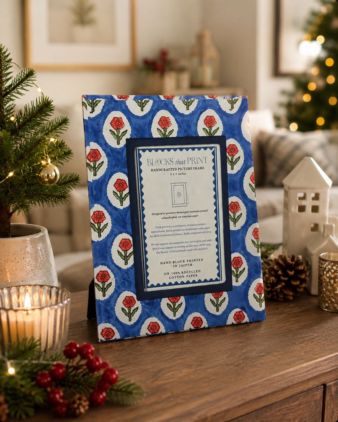 Large Block Print Photo Frame (5 x 7) - Cobalt Marigold