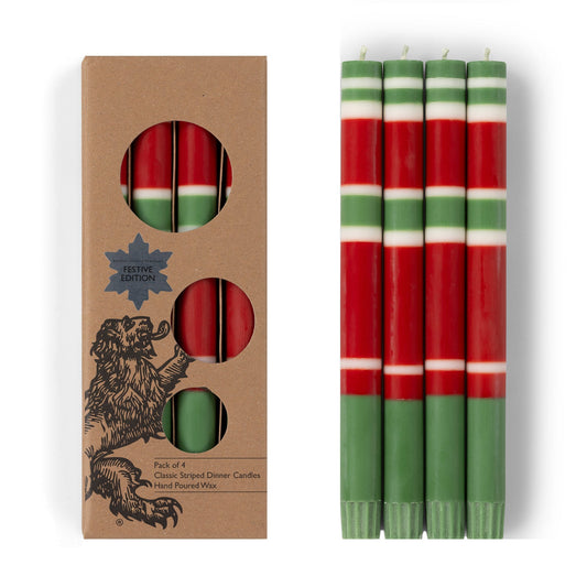 Striped Dinner Candles Holiday Set