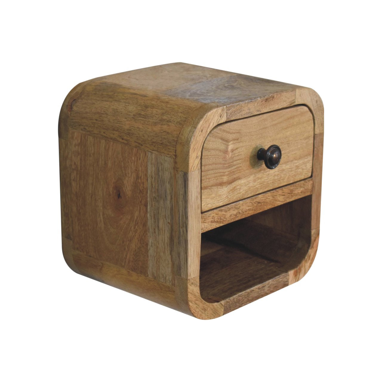 Extra Mini Curved Oak-ish Bedside Table
