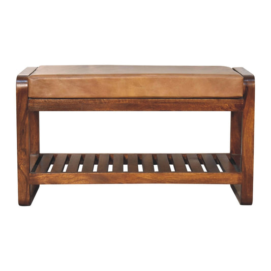 Solid Wood Small Buffalo Slatted Bench
