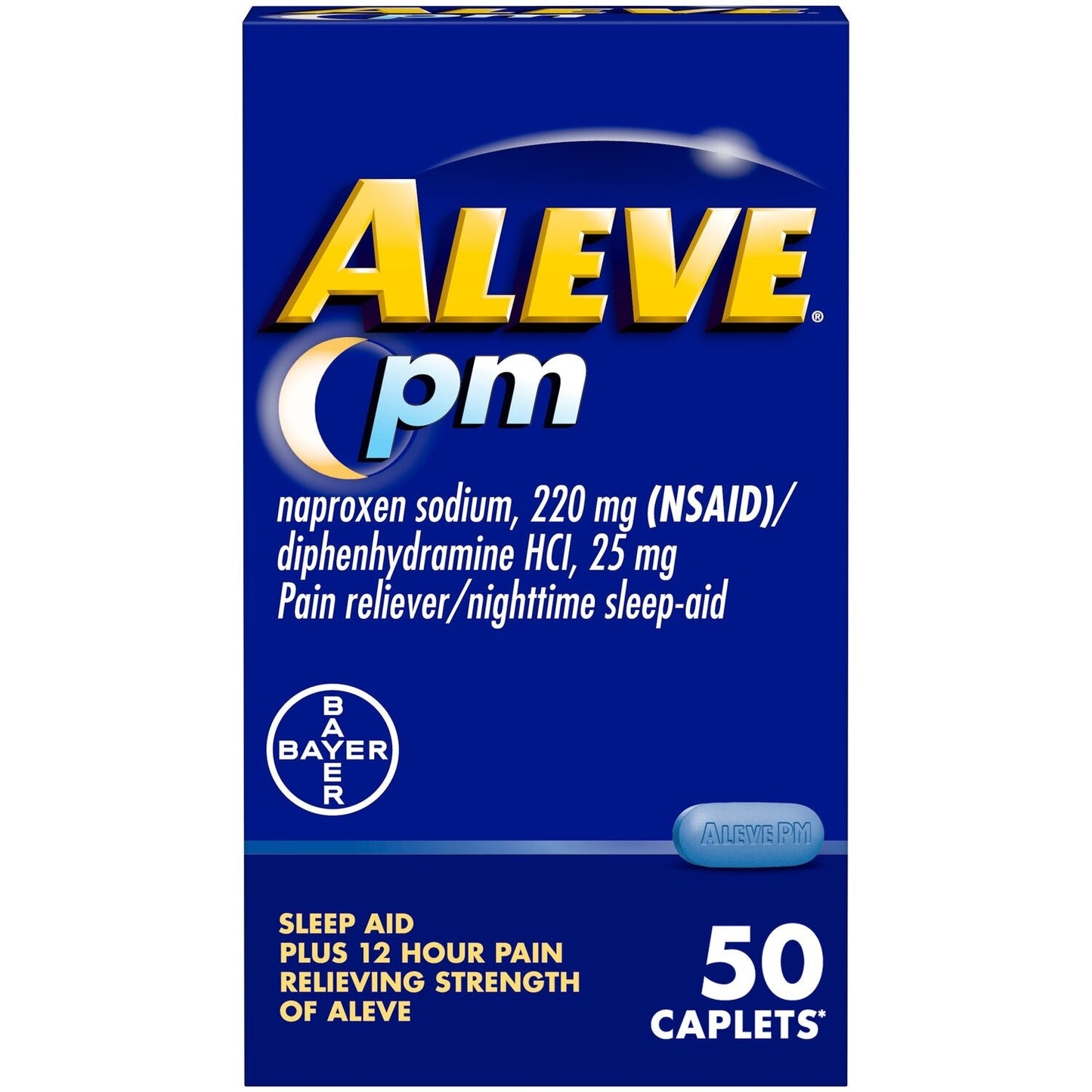 Aleve PM Pain Reliever/Nighttime Sleep-Aid Caplets 50 Ea Box