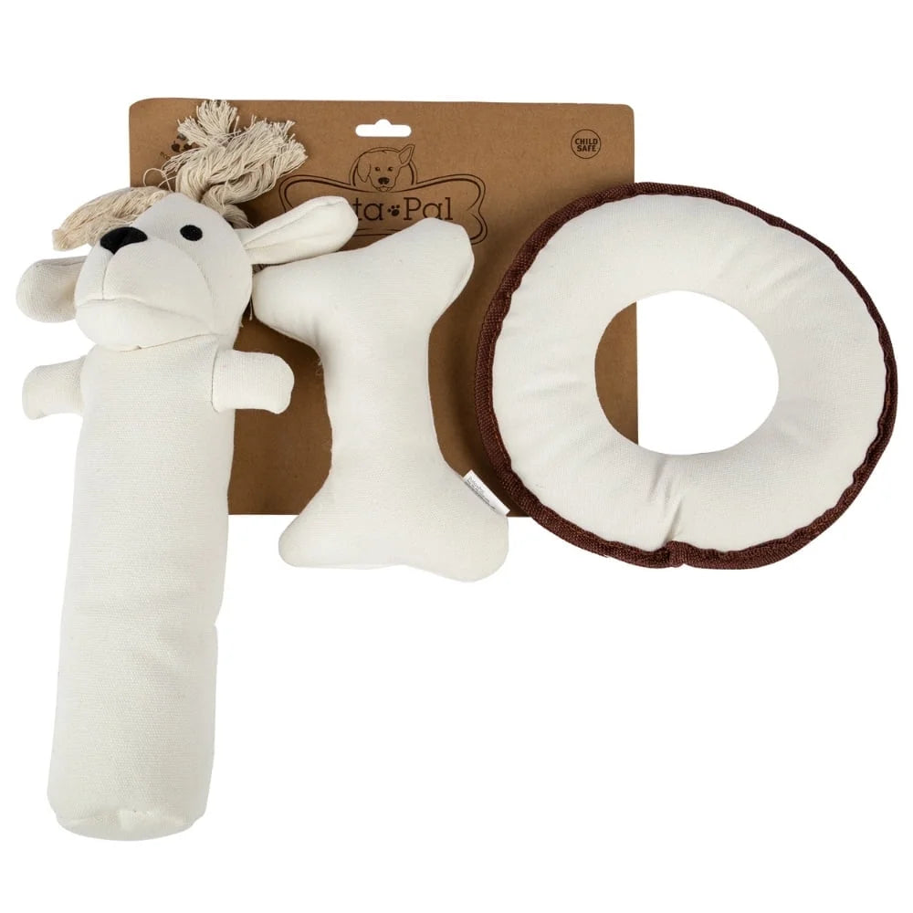 Dog Toy Variety Pack – Natural Cotton Canvas – Harry, T-Bone & Disk