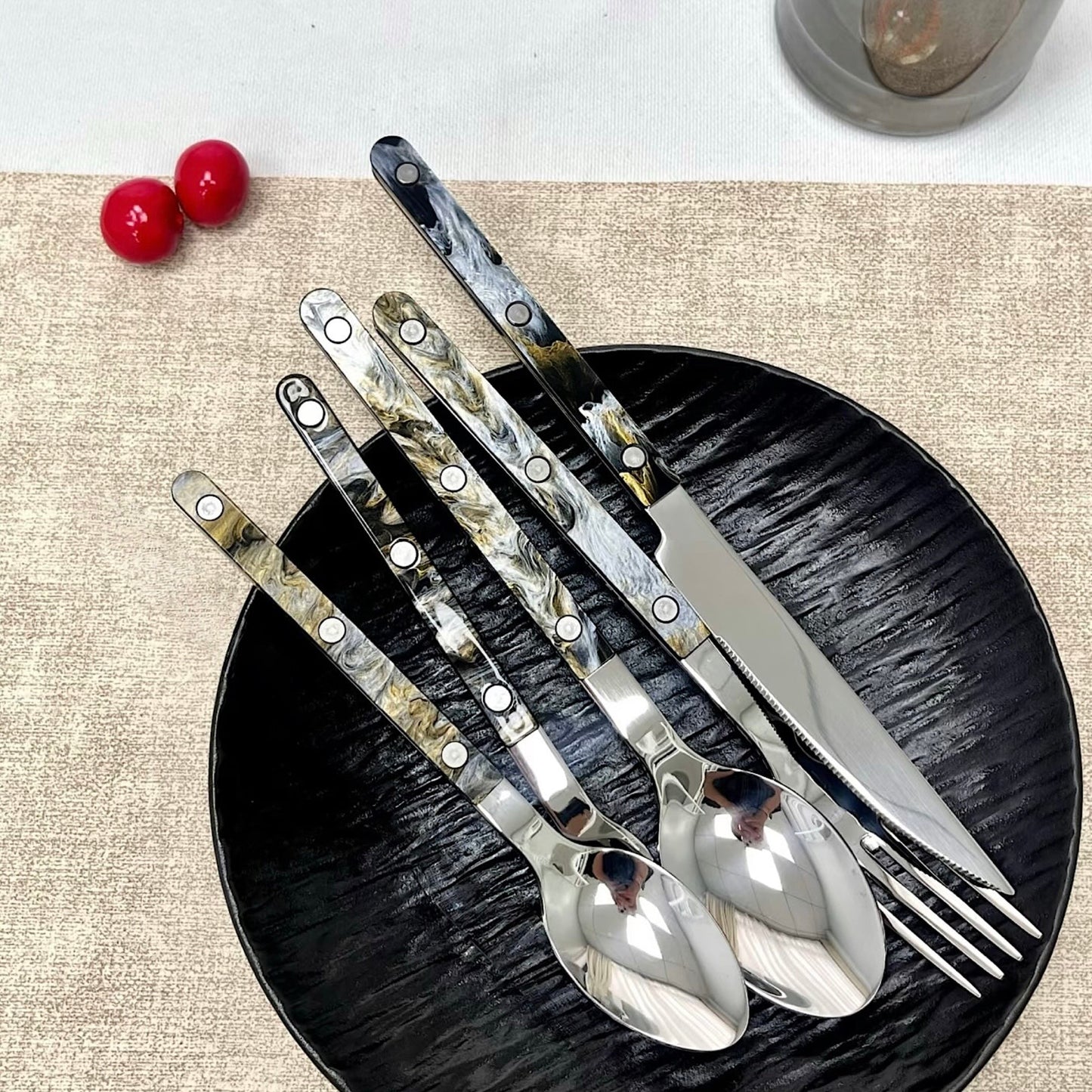 Set Of 10 Pcs Terra Flatware, Modern Elegant Cutlery Silverware