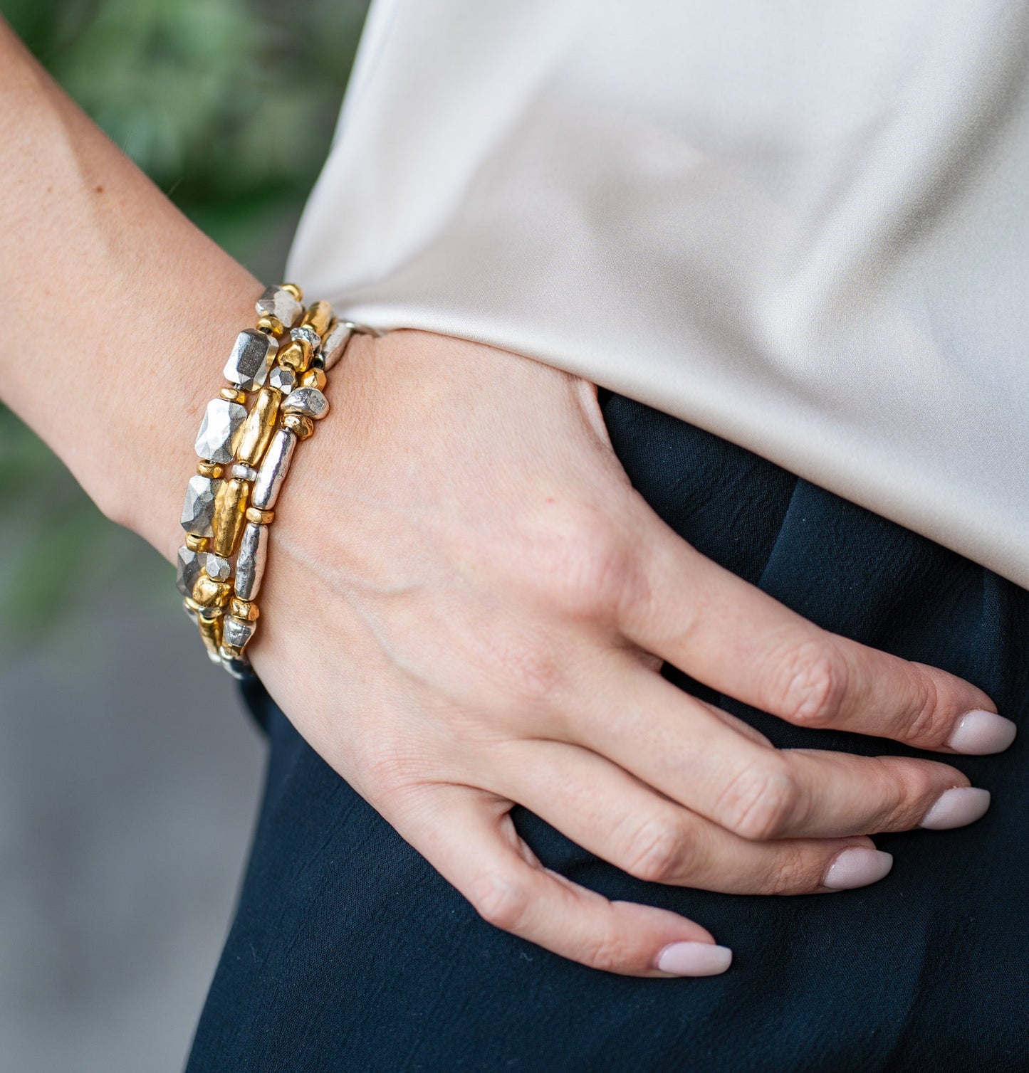 Gold Mixed Metal Organic Bead Bracelet