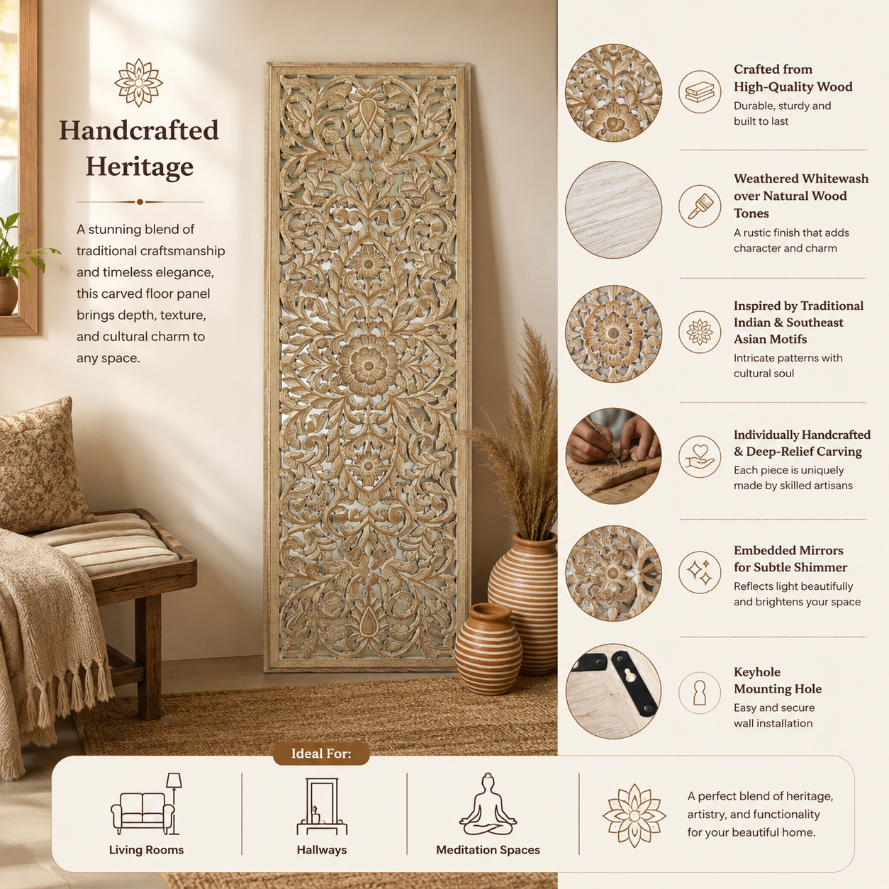 Wood Floral Hand Carved Wall Accent