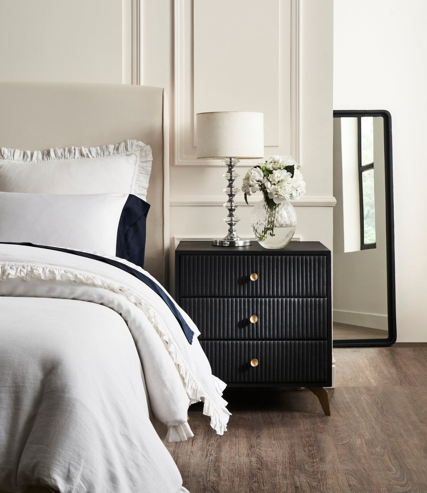Stanford Three Drawer Leather Side Table