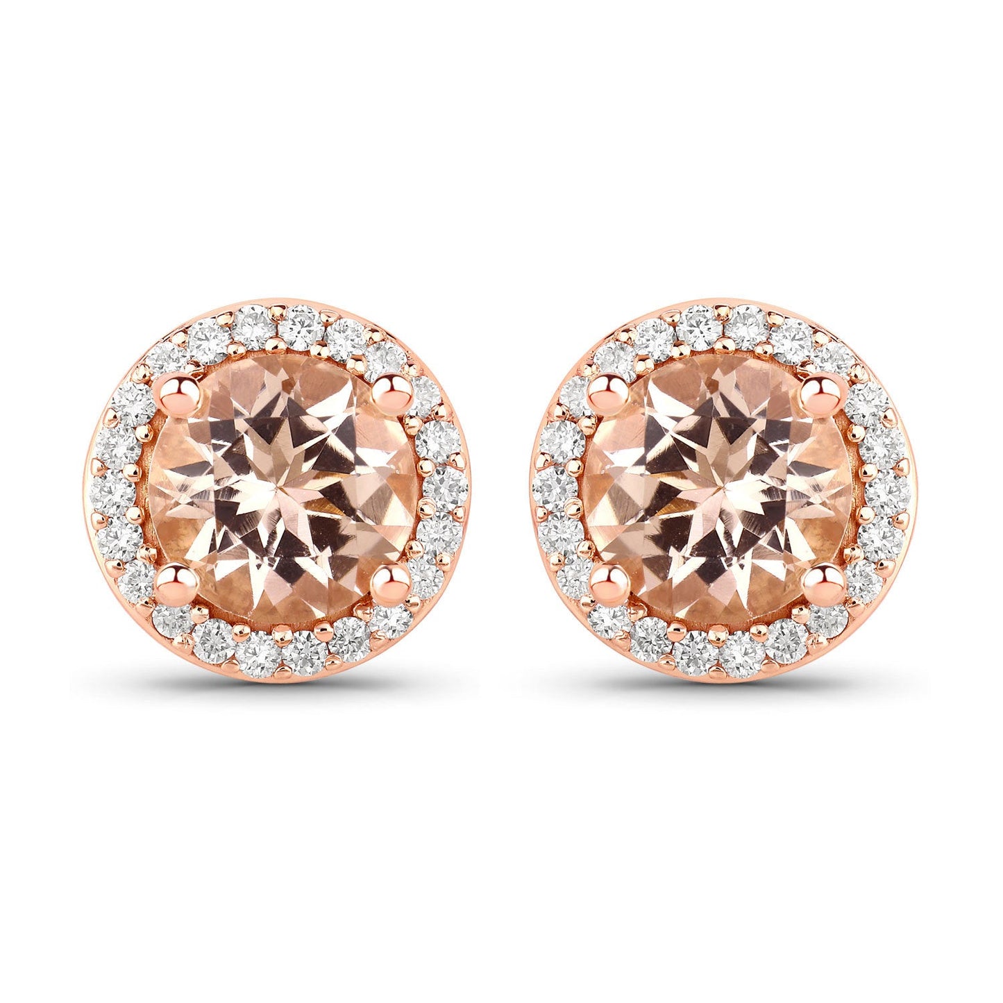 1.60 Carat Genuine Morganite and White Diamond 14K Rose Gold Earrings