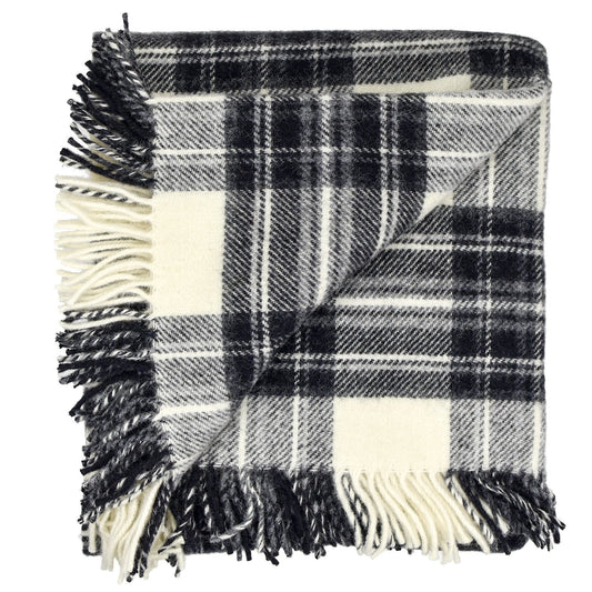 Highland Tweeds Pure New Wool Fluffy Throw ~ Grey Dress Stewart ~