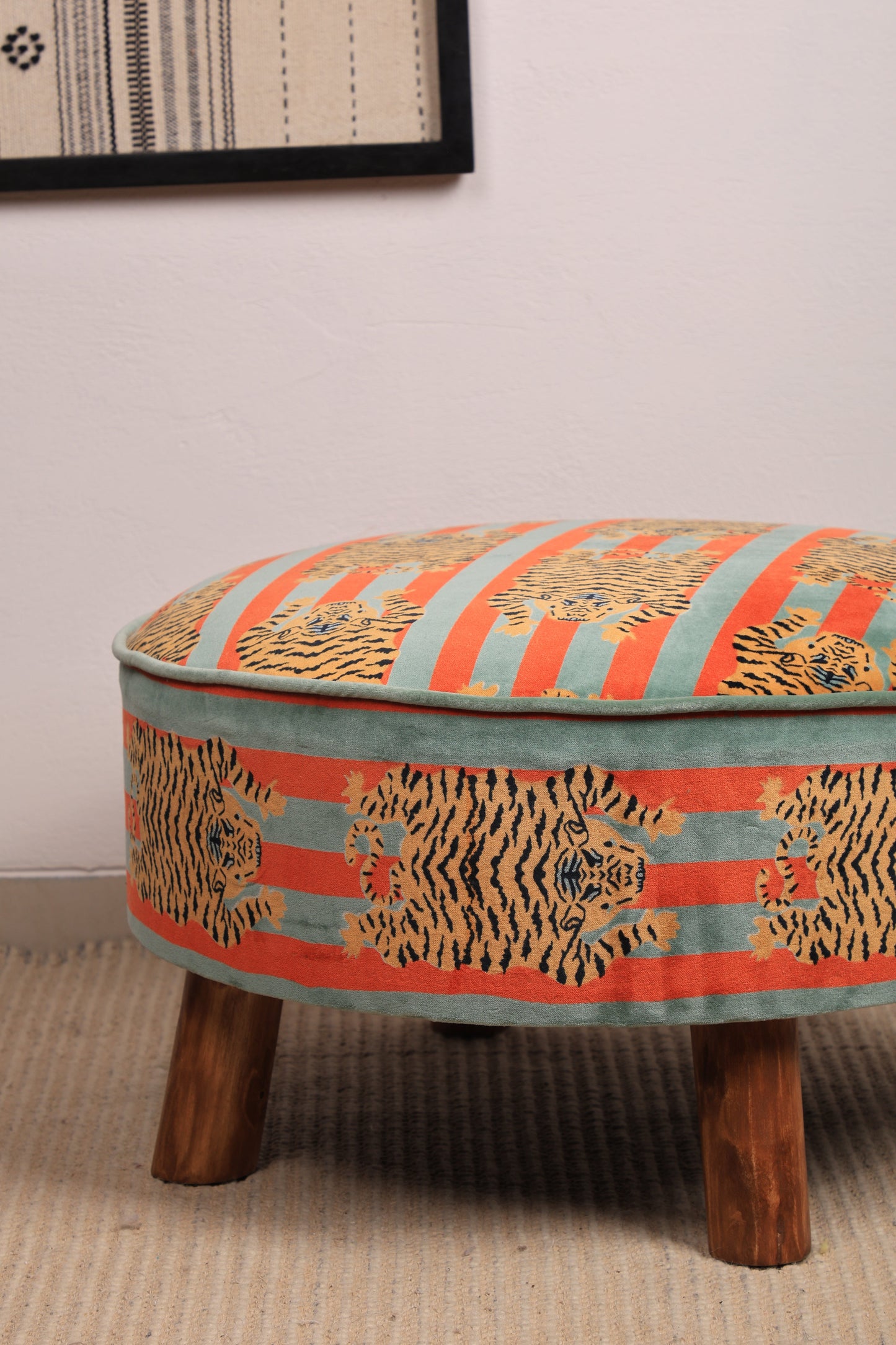 Velvet Safari Ottoman | 24x24x15"| Cotton Fabric
