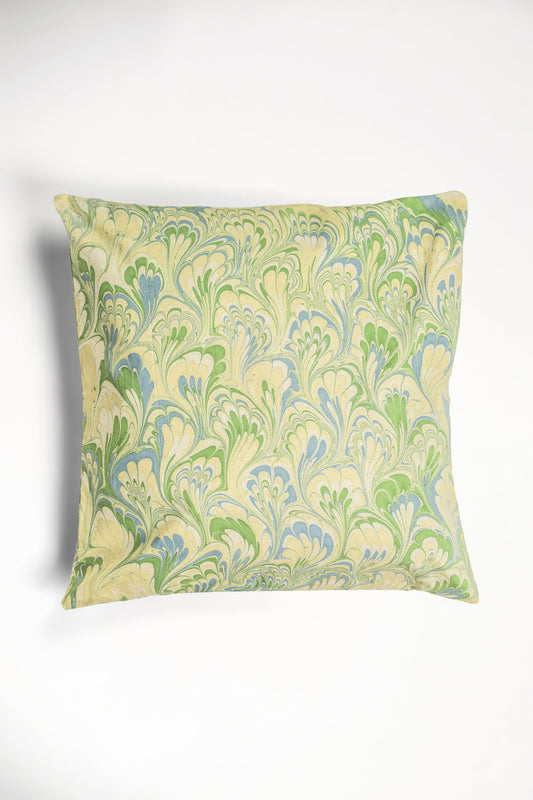 Seaglass Peacock Hand-Marbled Square Pillow, 20x20