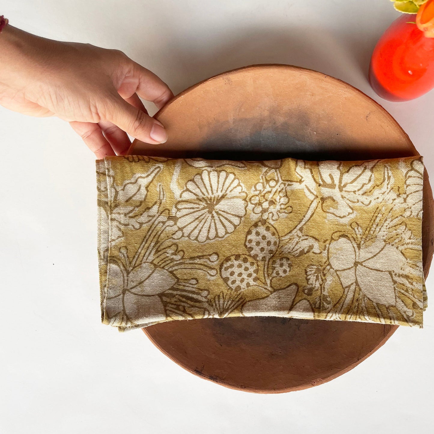 Hand Block Print Cotton Napkins (Set of 4) - Hope Mustard