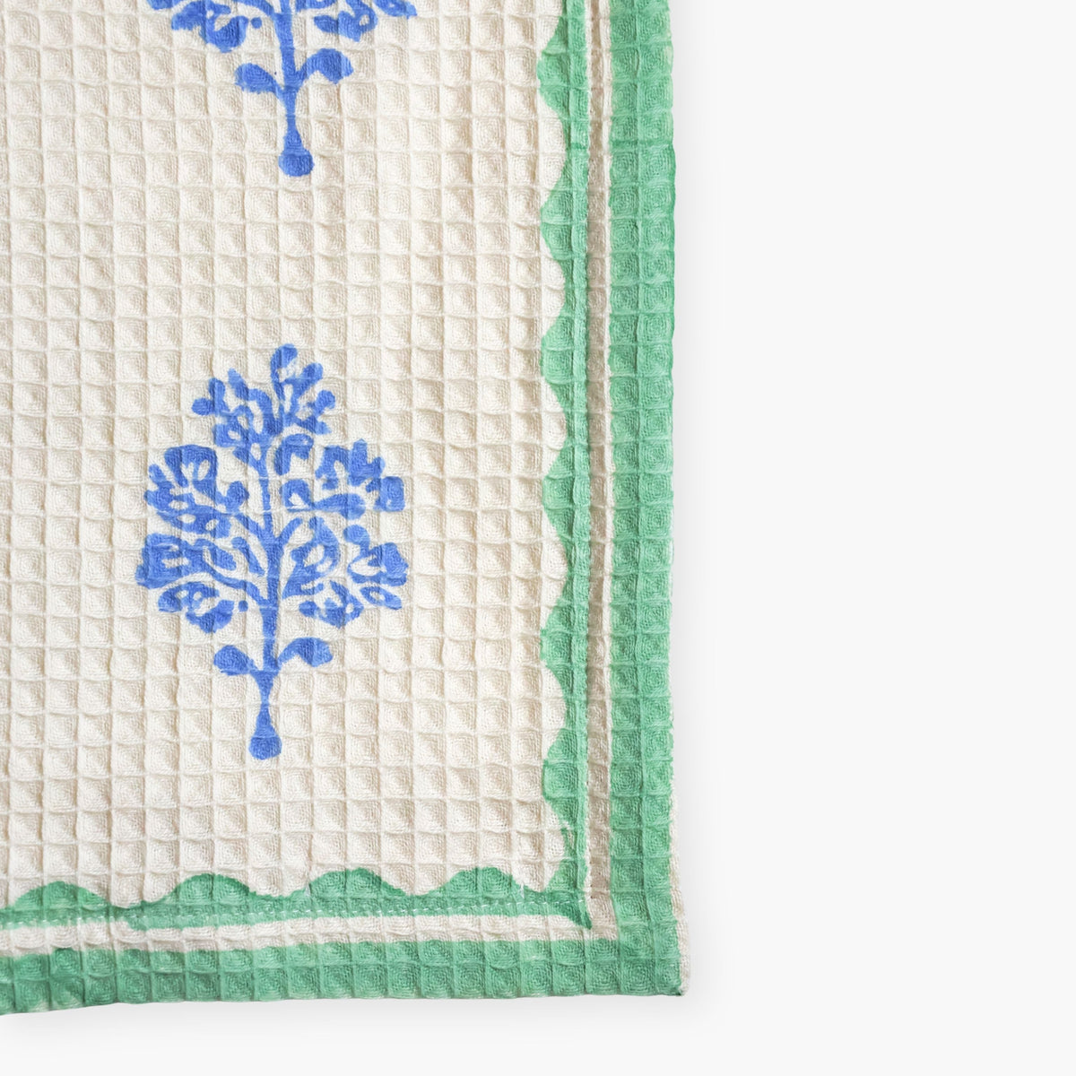 Sara - Cotton Waffle Kitchen Towel - Pastel Green & Blue
