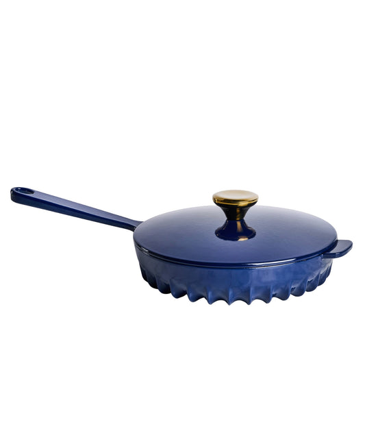 FIREUP Rapid Heat Enameled Cast Iron Oxford Blue Frying Pan with Lid, 10 In.