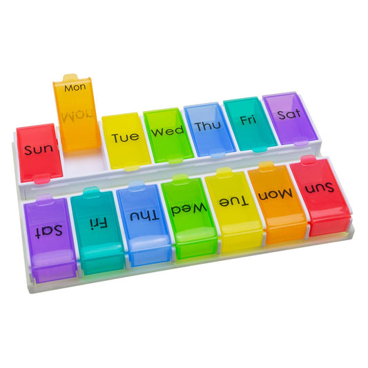 Ezy Dose Fill Weekly 14-Day Pill Organizer Pop-Out Compartments Rainbow