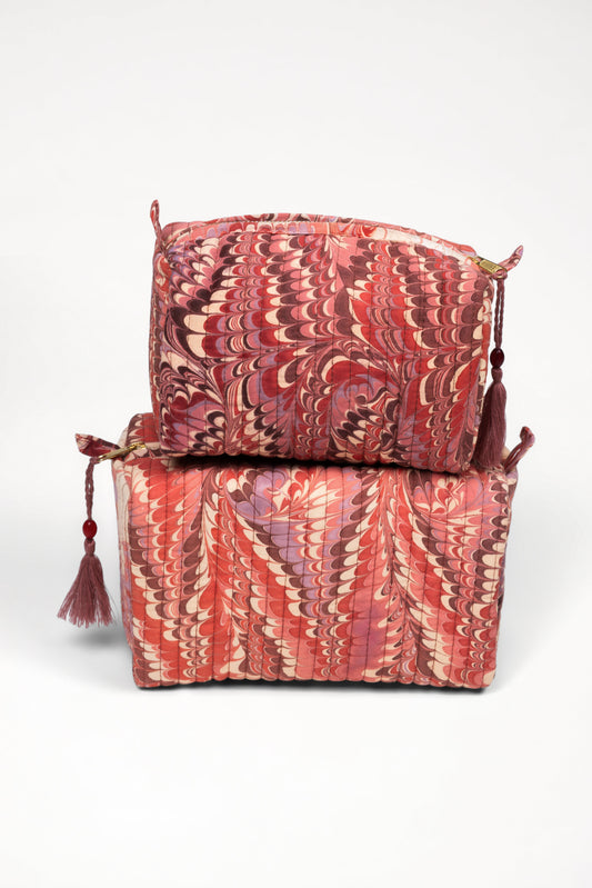 Florentine Pink Hand-Marbled Cosmetic Bag, Set of 2