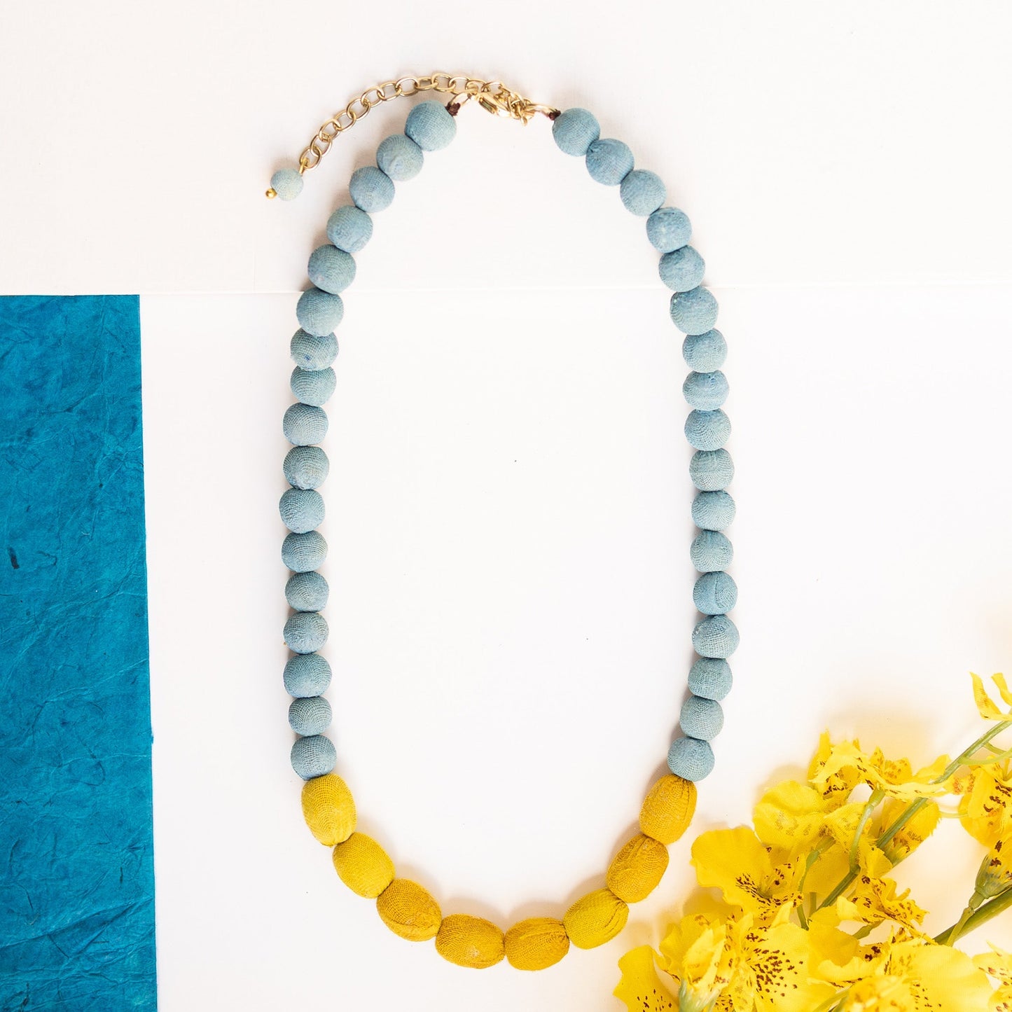 Kantha Couplet Necklace | Ocean/Mustard