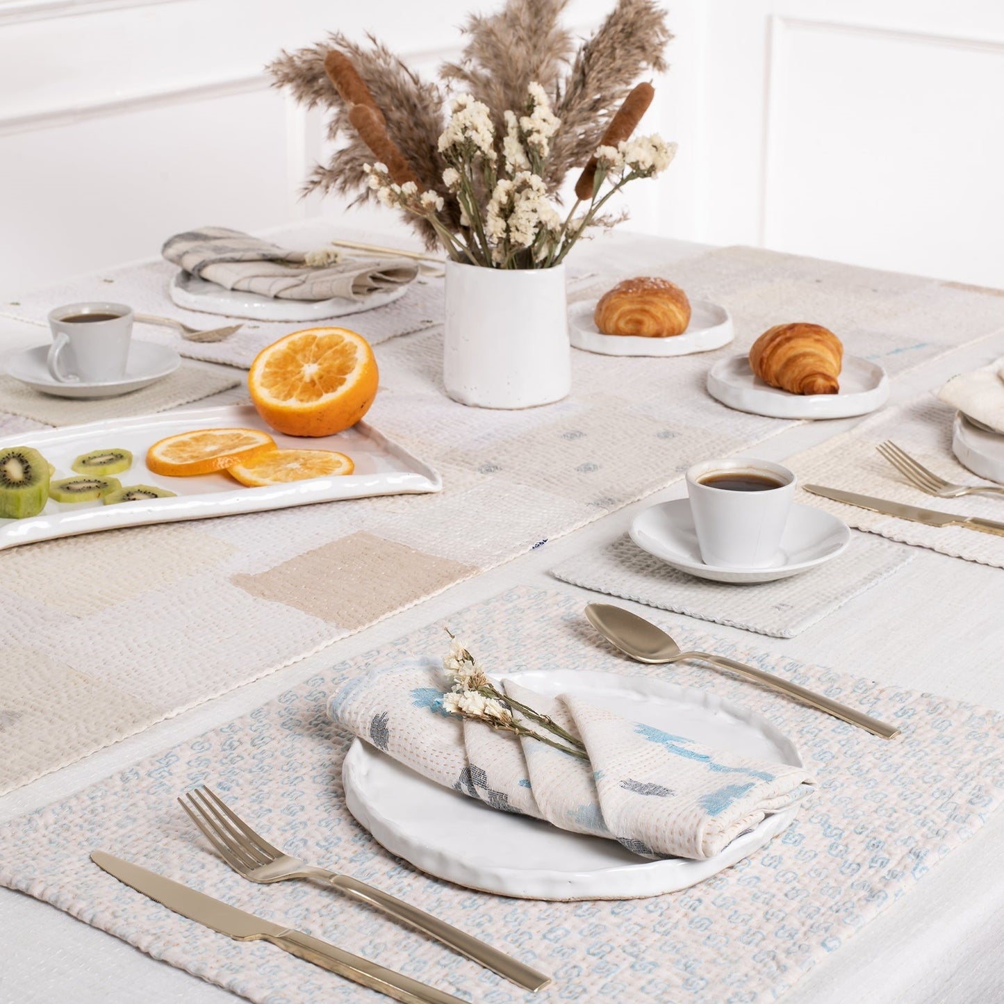 Mosaic Fray Patch  Kantha Table Runner - Cauliflower