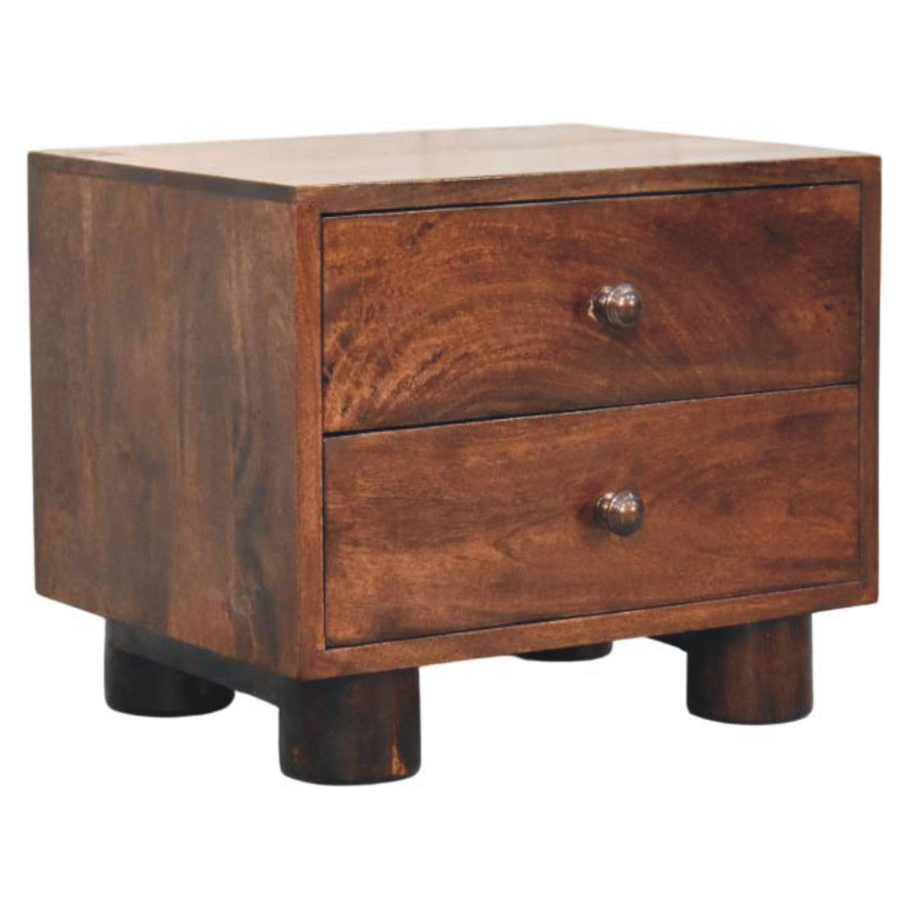 Solid Mango Wood California Walnut Two Drawer Bedside