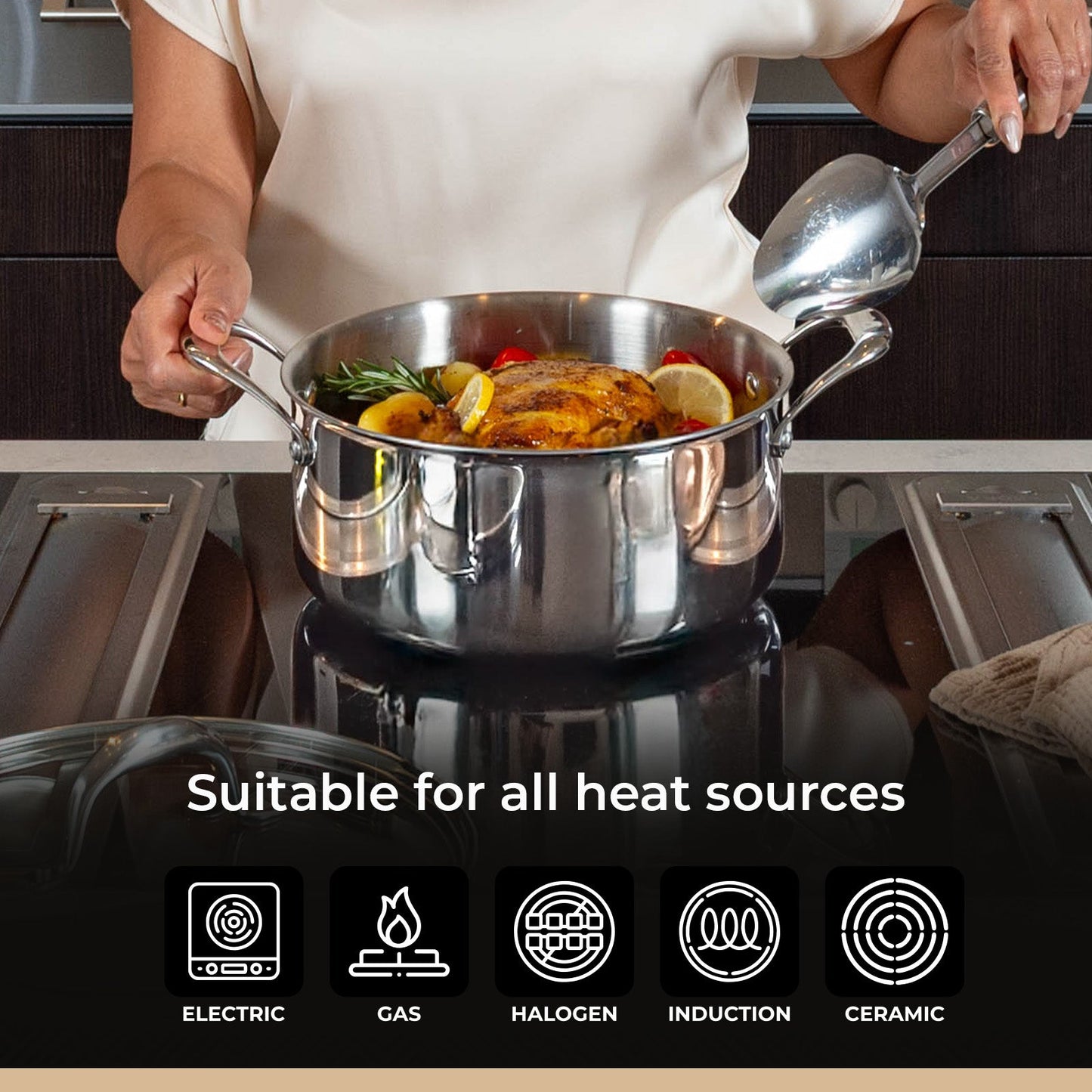 BE | LIVING - Circlad Series - 5 qt / 8.5"/ 24 cm Casserole with lid - Triply Stainless Steel Circlad