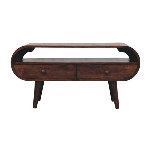 Solid Wood Walnut Curved Two Drawer Media Unit