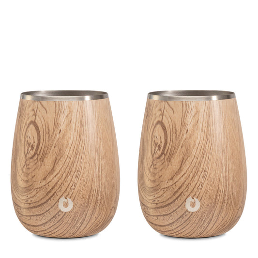 Stainless Steel Grand Pinot Wine Glass, Set of 2 - Natural Teak
