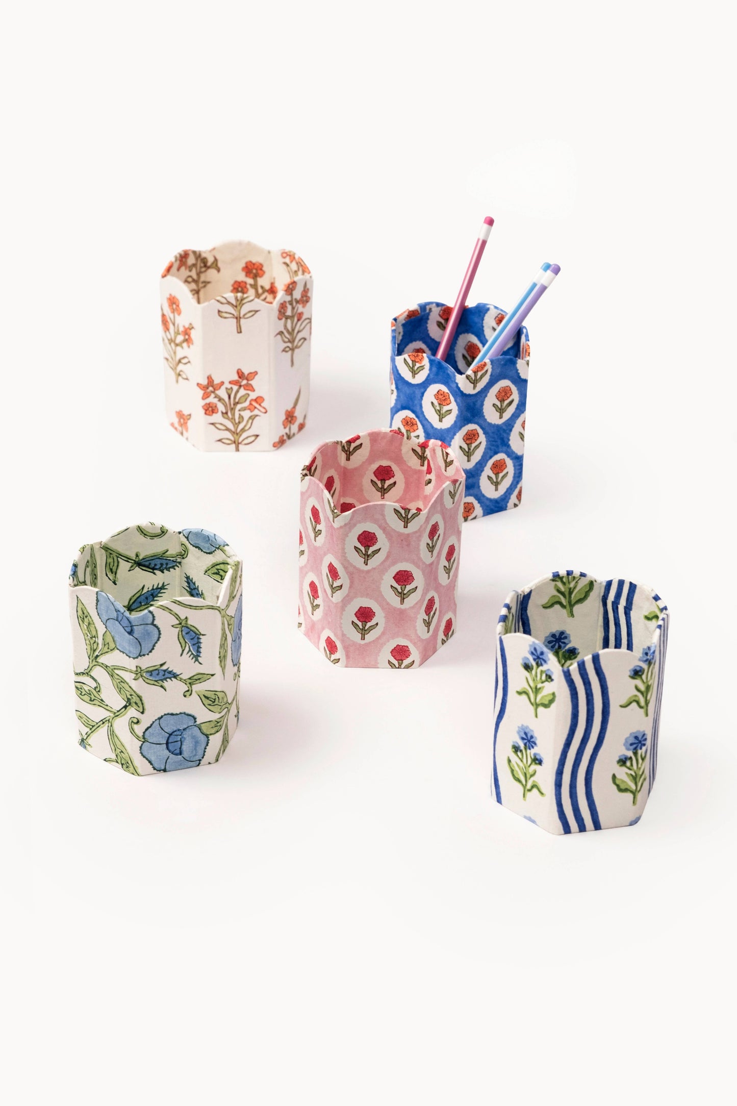 Block Print Pencil Holder - Leela Apricot (Collapsible)