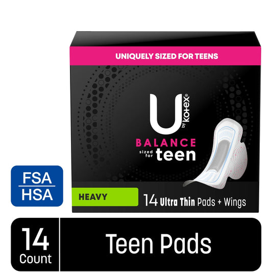 U by Kotex Balance Pads + Wings, Ultra Thin, Heavy, Teen