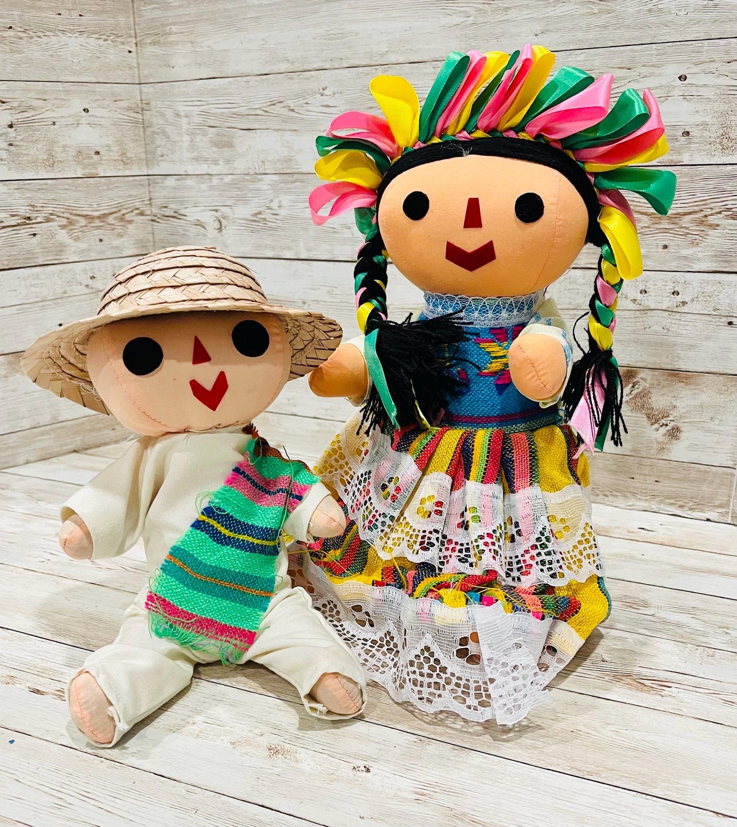 2 Set Rag Mexican Couple Lele Dolls 12 Inches Pareja de Leles Muñecas  Artesanales Mexicanas 12 Pulgadas