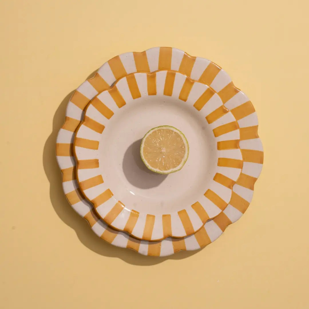 Ceramic stripe Salad Plate, Yellow- 8.25x 8.25 x 1.25 Inches ( Set of 2 )