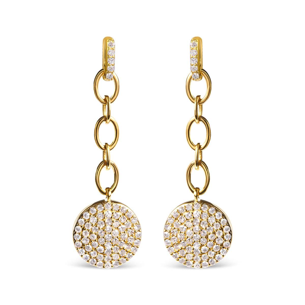 14K Yellow Gold 1.0 Cttw Diamond Chain Cluster Dangle Chain Earrings (I-J Color, I1-I2 Clarity)