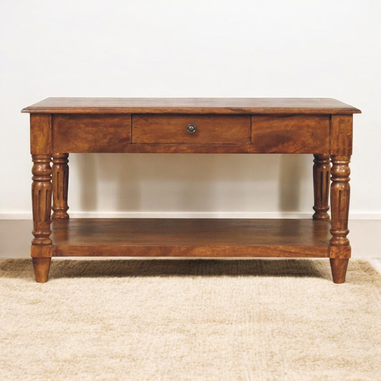 Solid Wood Turned Legs Chestnut Coffee Table