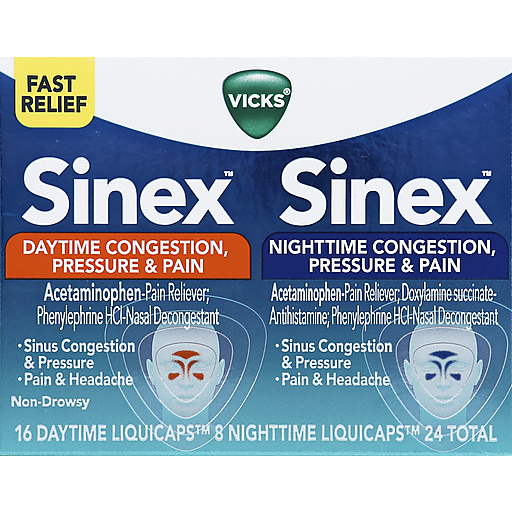 Vicks Sinex Congestion, Pressure & Pain, Daytime/Nighttime, Liqui Caps