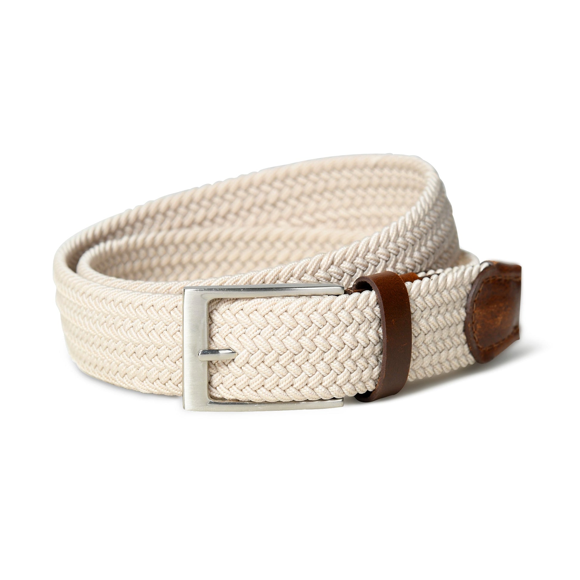 Cream & Brown Braided Canvas Leather Belt - Osadia Concept Store