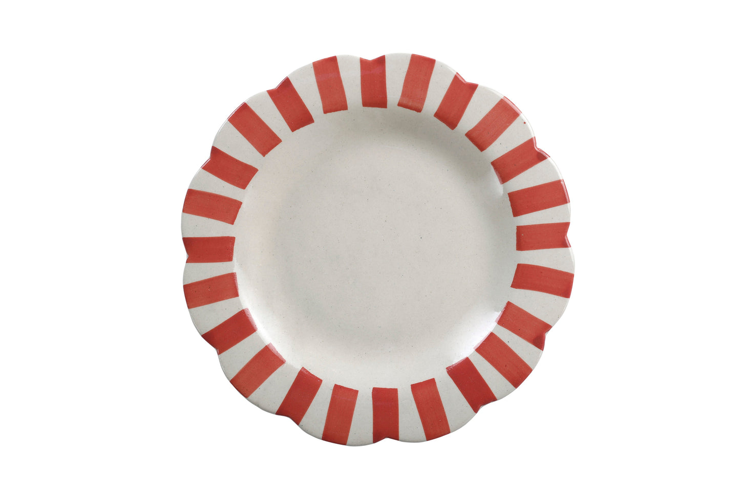 Ceramic Stripe Dinner Plate,  Red- 10 x 10 x 1.25 Inches ( Set of 4 )