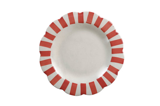 Ceramic Stripe Dinner Plate,  Red- 10 x 10 x 1.25 Inches ( Set of 4 )