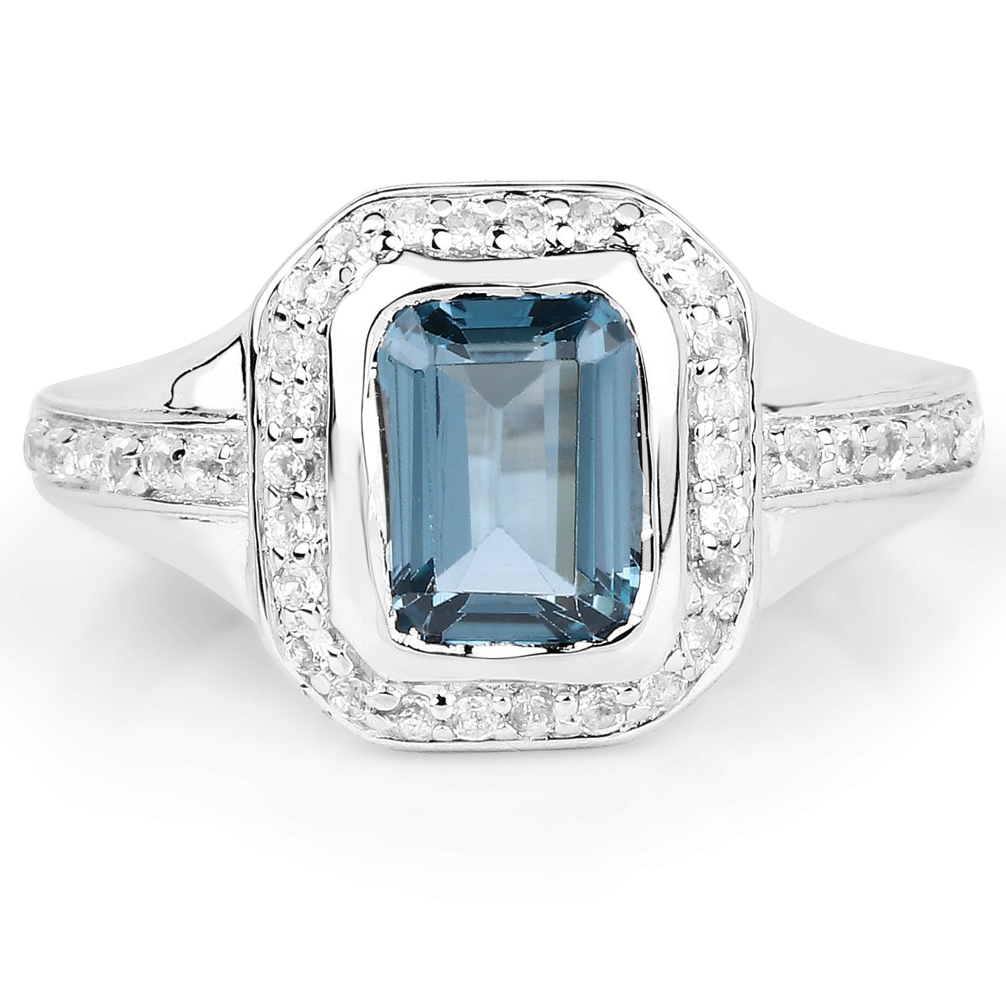 2.29 Carat Genuine London Blue Topaz and White Topaz .925 Sterling Silver Ring