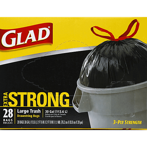 Glad Extra Strong 30 GAL Large Trash Drawstring Bags