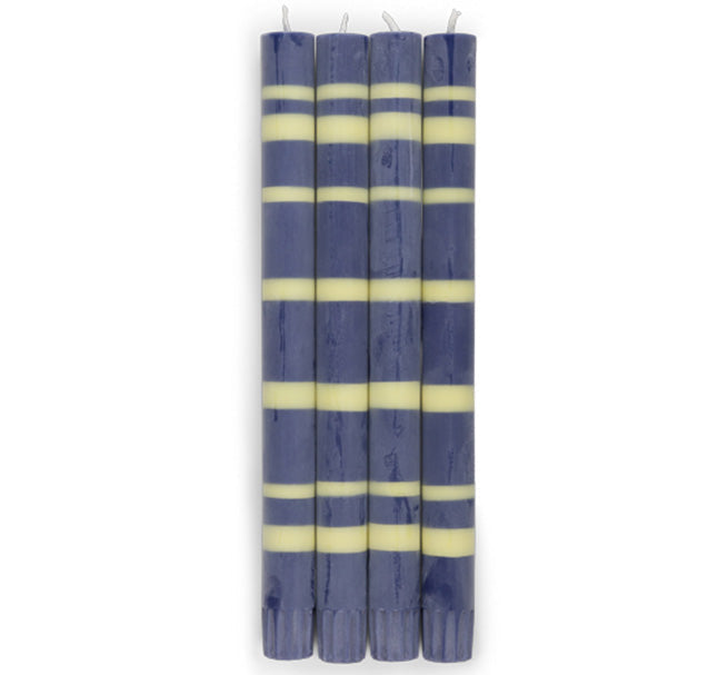 Striped Dinner Candles in Midnight and Jasmine