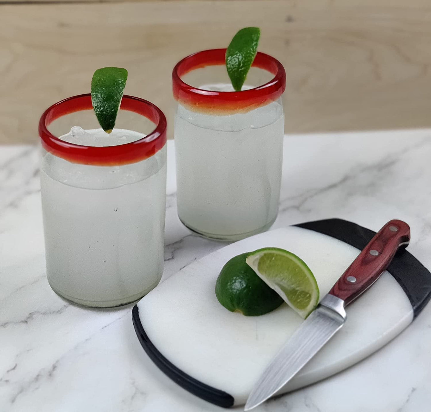 Set of 6 Glasses with Red Rims