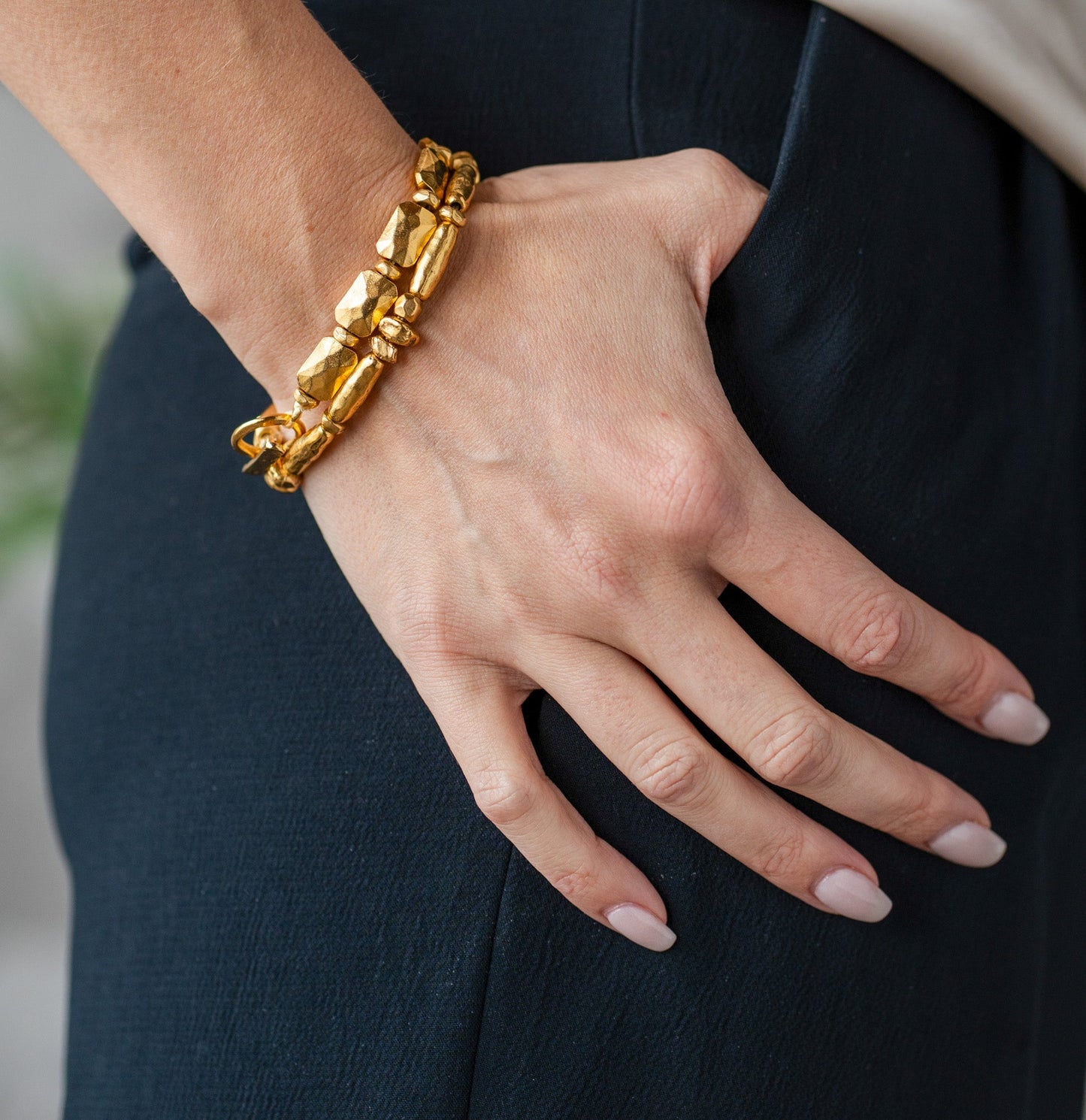 Gold Rectangle Bead Bracelet