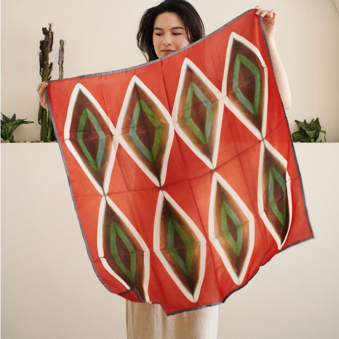 Fawn Square Silk Artisanal Scarf In Multicolor Hand Crafted Shibori Print