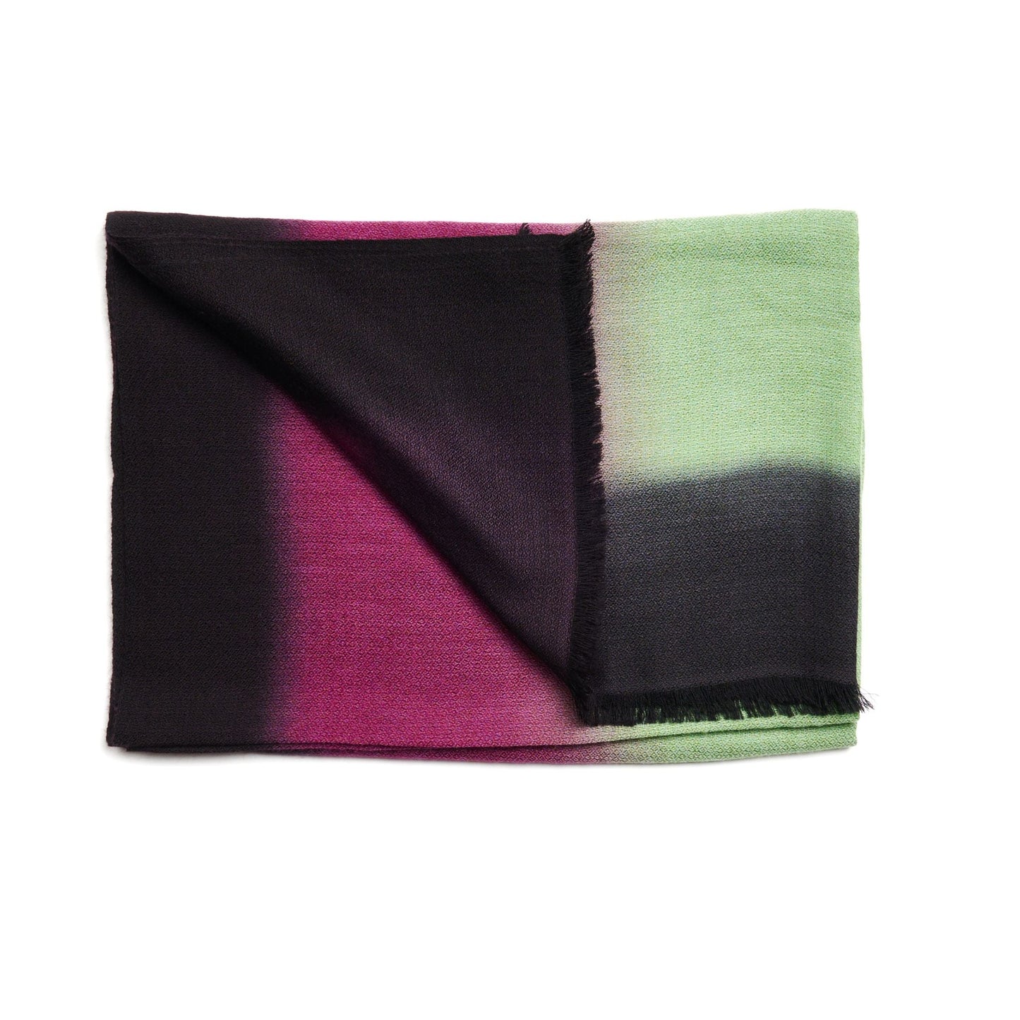 Iris Kiwi Green Pink Cashmere Merino Handwoven Scarf