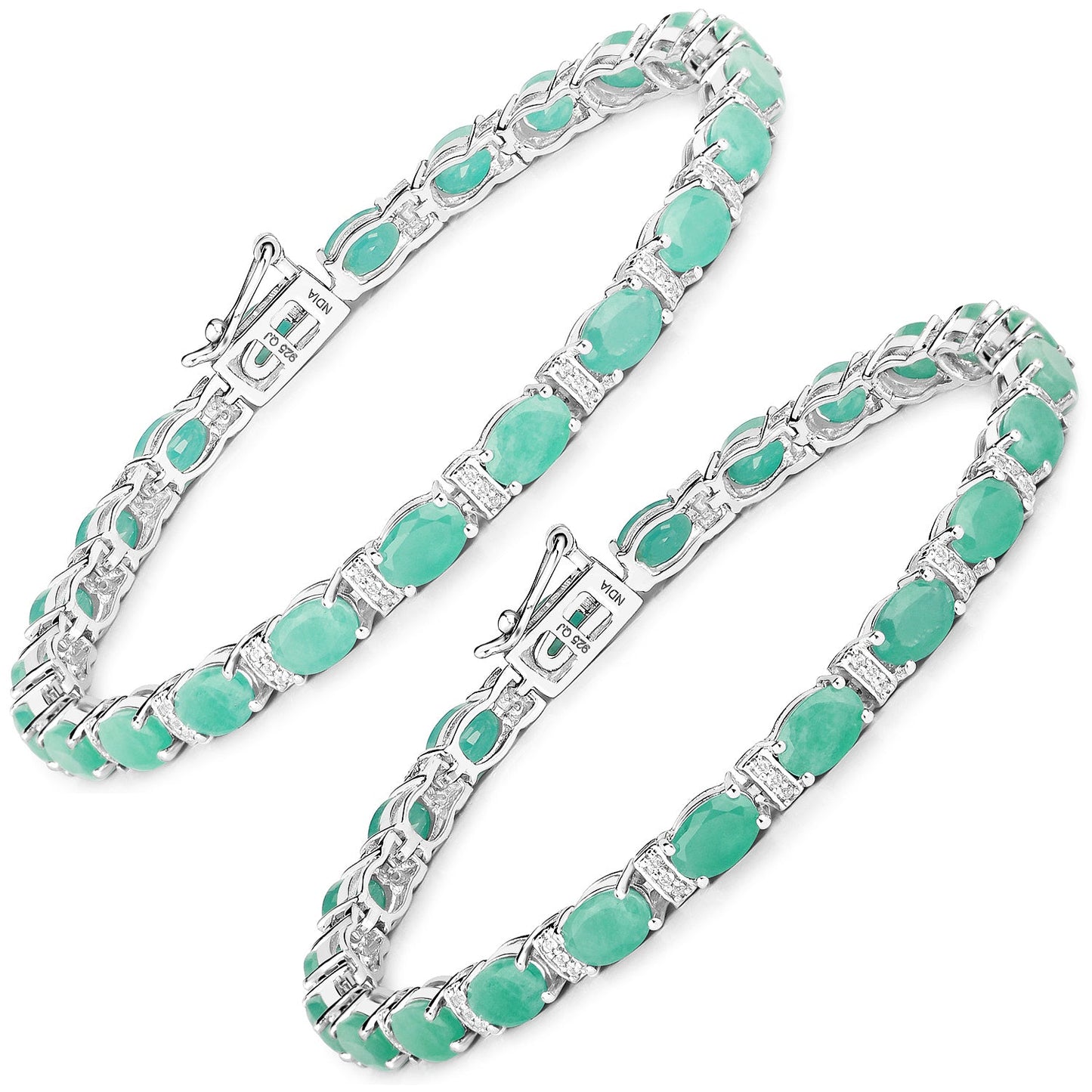 10.47 Carat Genuine Emerald and White Topaz .925 Sterling Silver Bracelet