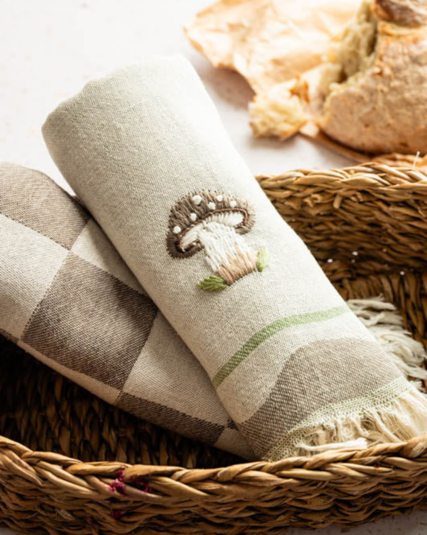 Mushroom Hand-Stitched Tea Towel Set