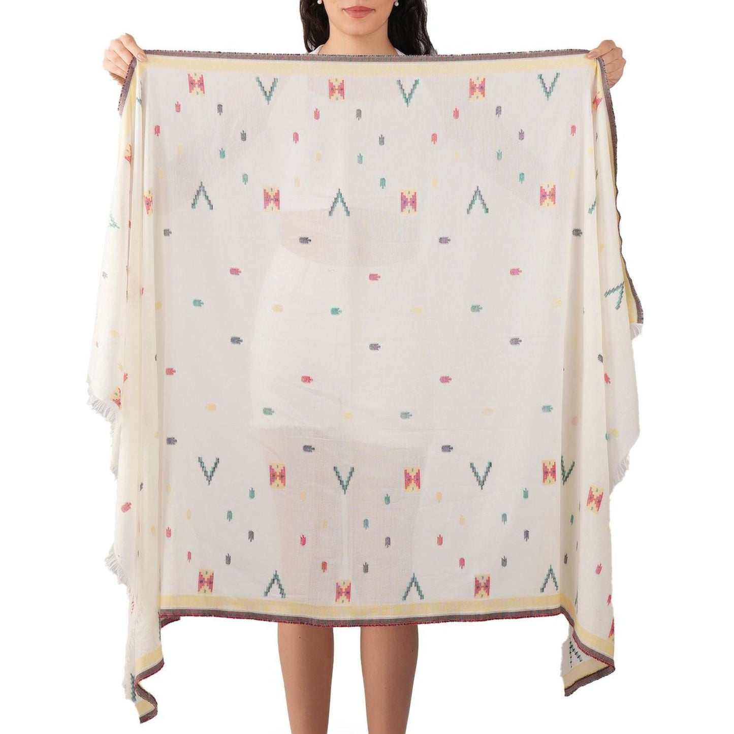 Pixel Woven Cotton Scarf - Ivory